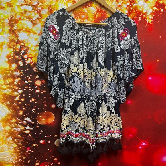 Anthropologie Raga Tassel Off The Shoulder Bohemian Romper Size XS 100% Viscose - Picture 2 of 11